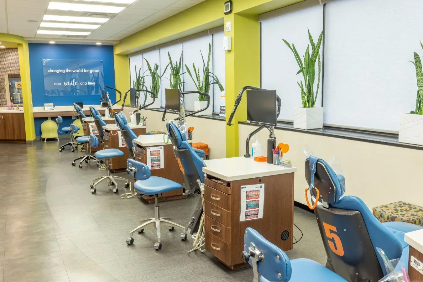 A row of exam chairs